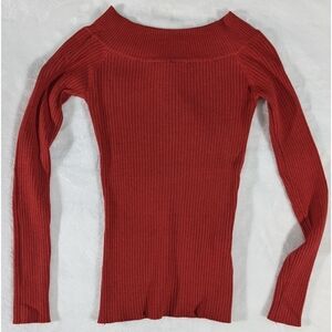 ❤️ Moses Queen Fitted Red Scoopneck Ribbed Sweater Petite XS